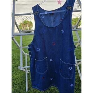 J.L.N.Y 2X Red White Blue Embroidered Stars Denim Jumper